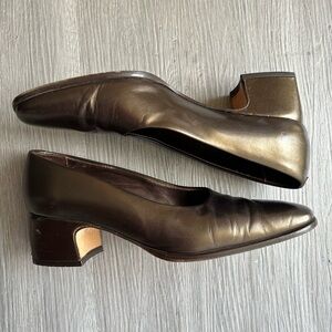 [8.5] Arnold Churgin Vintage Metallic Bronze Mule Round Toe Chunky Wedge Heel
